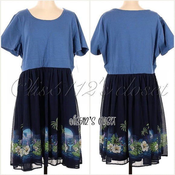 Torrid x Disney Lilo & Stitch Blue Fit & Flare Babydoll Skater Dress 2X 18 20 - Picture 15 of 16